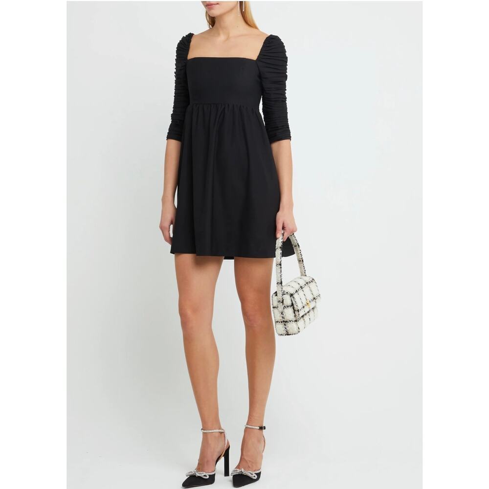 o.p.t Black Darby Mini Dress – Accordion Sleeve Square Neck Little Black Dress